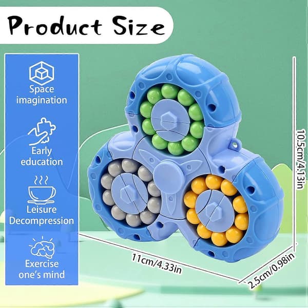Fidget Spinner Kub, Roterande Leksak, Handhållen, Stresslindring (3 Huvuden: Blå)