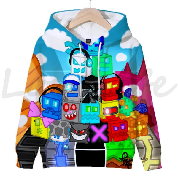 Angry Geometry Dash Hoodies för crianças, Cartoon Game Sweatshirts för crianças, 3D Print Hoody, Pulôveres för meninas och meni Purple L