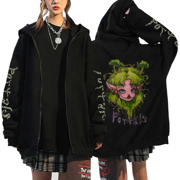 Melanie Martinez Portals Hoodies Tecknad Dragkedja Sweatshirts Hip Hop Streetwear Kappor Män Kvinna Oversized Jackor Y2K Kläder Black7 XL