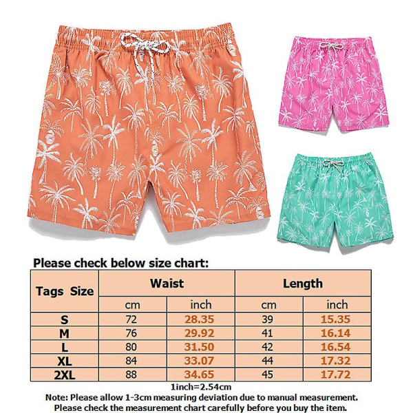 Print för män med dragsko Casual badshorts Strandshorts Green M