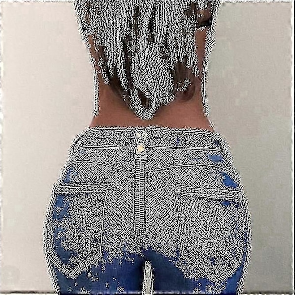 Dam Denim Dragkedja Öppen Rygg Distressed Hög Midja Stuprörsjeans Byxor-lian