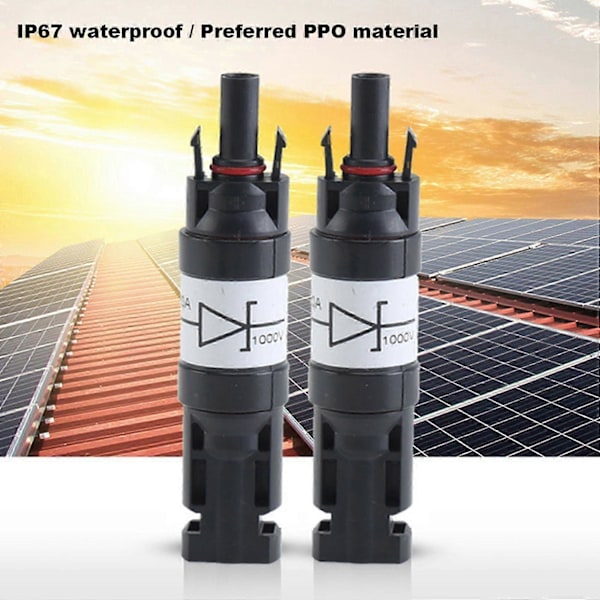 5 stk. solcellekobling med diode, vanntett PV-kobling DC1000V 20A IP67 PPO hann-hunn-kontaktplugg