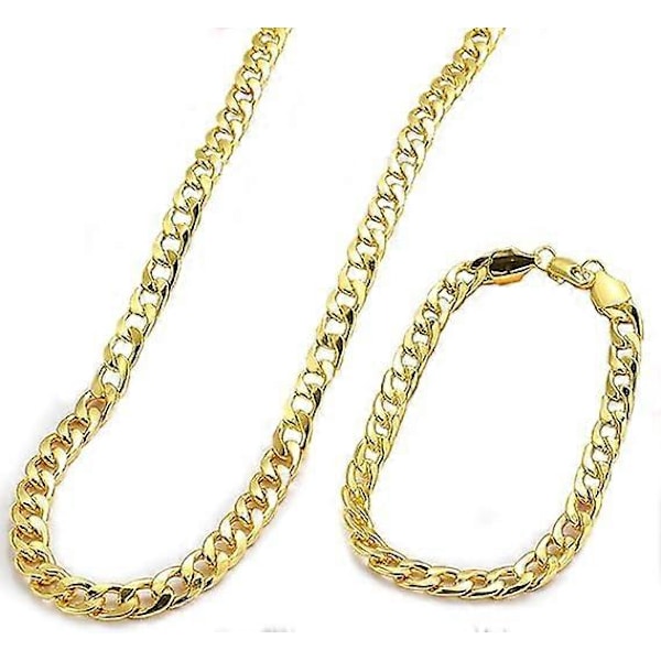 Cubansk kedja guld herr, cubansk kedja herr, cubanskt kedjeset, hiphop-kedja herr, guld, halsband + armband