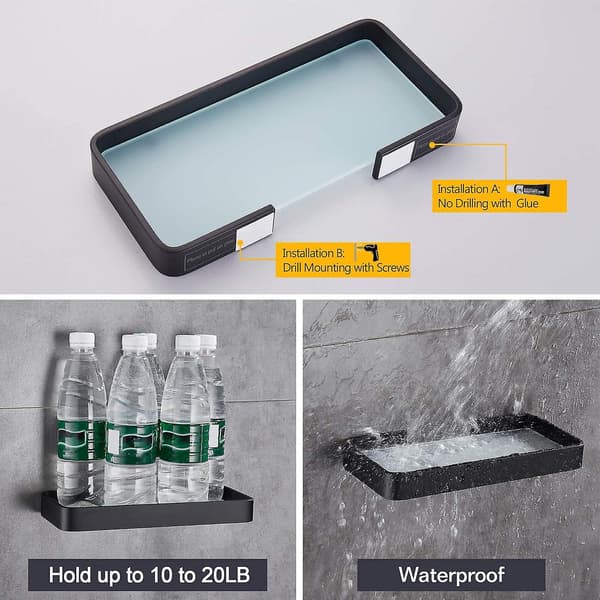 Badrumsförvaring Rektangulär Härdat Glas Duschhylla Organizer Duschförvaring Inga Spikar, Inget Kladd,