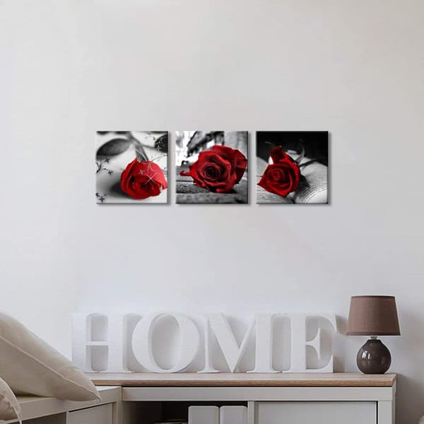 Canvas Väggkonst Röda Rosor Blommor på Grå Böcker Bilder