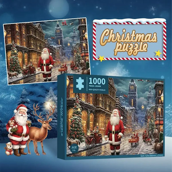 Jultomtepussel Jul 1000 bitar Trästicksåg Utmaning Svårighetsgrad Brain Storm Game Grossist Vuxna DIY Handgjorda hantverk 3