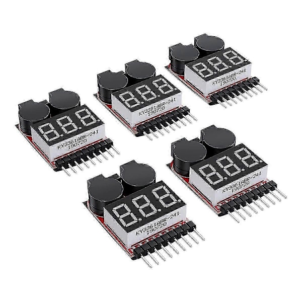 5 STK 2 I 1 1-8S Lipo Batterispændingstester, RC Lavspændingssummeralarm, Batteriovervågnings- og tester kompatibel med Lipo/Li-Ion