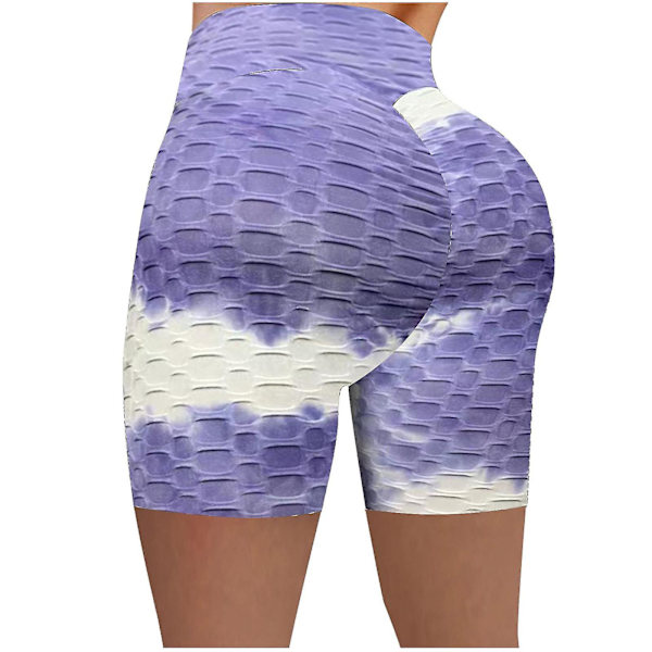Tflycq Mode Dam Kort Flerfärgad Tight High Waist Elasticity Sports Yoga Byxor Purple XXL
