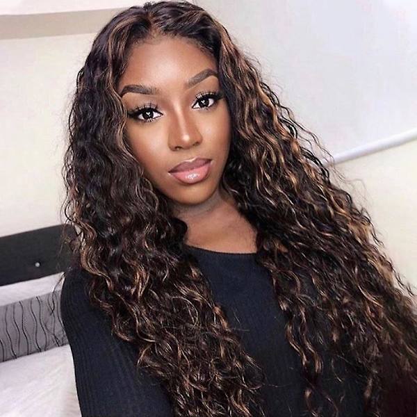 Kvinnor lockigt lång peruk Wave Blond Ombre hår peruk
