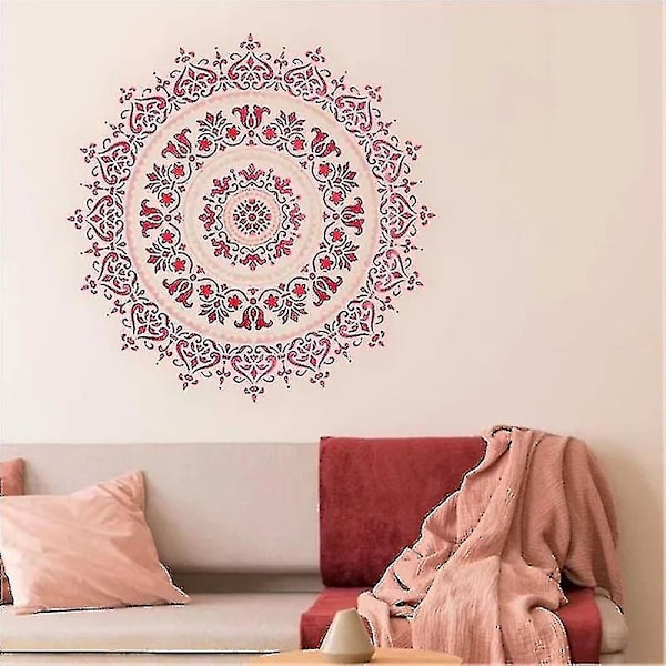 Mandala-apumaalausmalli, suuri uudelleenkäytettävä sapluuna lattialle ja seinälle, 50 x 50 cm