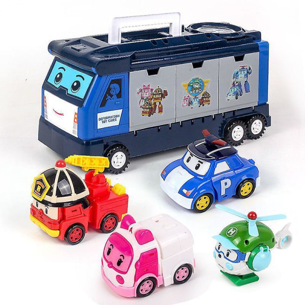 6st/ set 2023 Korea Speelgoed Polis Robocars Transformatie Robot Poli Roy Amber Anime Metall Actionfigur Tecknad Leksaksbil Barn Truck and 4Cars