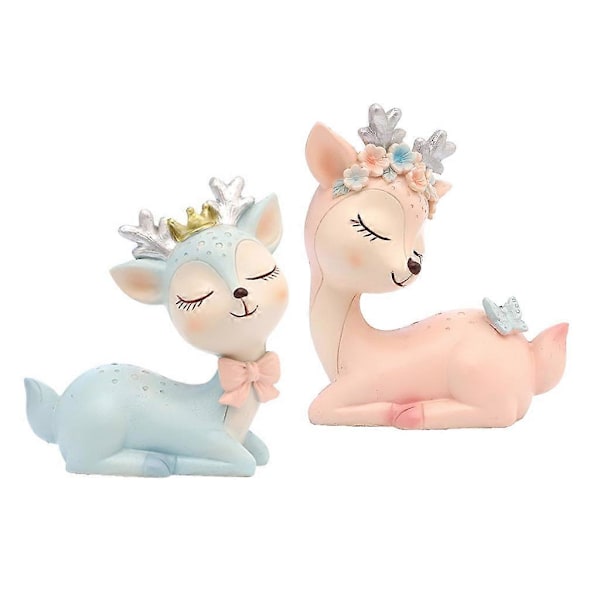 2 stk. Hjorte Figurer Kagepynt Resin Dyr Bambi Skrivebordsdekoration Søde Miniature Statuer Festpynt