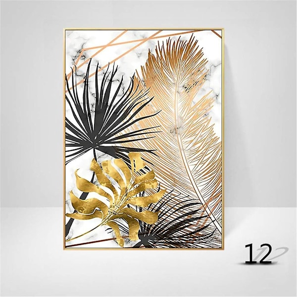 Sæt med 3 design vægplakater med skovmotiver, gyldne blade, palme, uden ramme, vægdekoration til stuen
