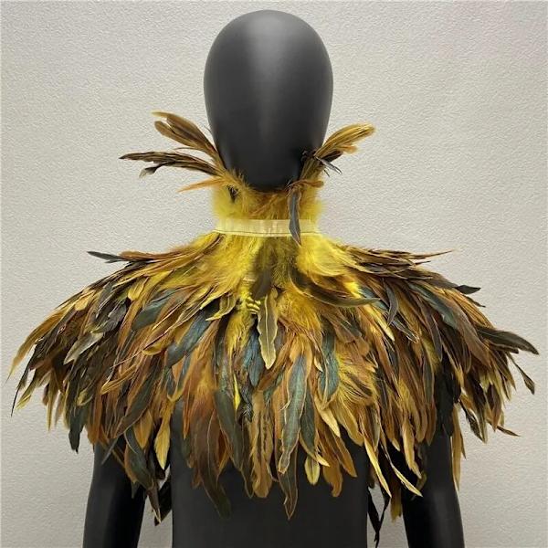 Axelkappa för kvinnor Kappa Festrock Fjäder Punk Gotisk Kappa Kvinna Balkläder Sjal Fjäder Halloween Kappor Jackor Yellow One Size