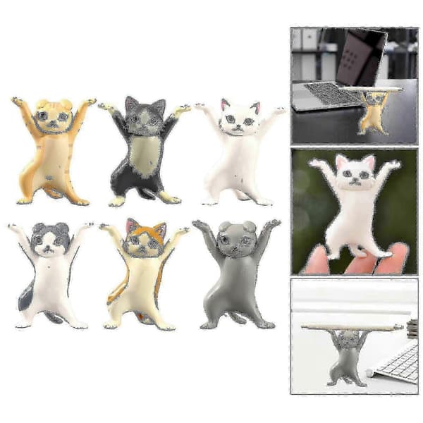 6 stk. Dansende Kat Figur Pen Holder Model Legetøj Sjov Kat Ornament Til Computer Studie Skrivebord Tw