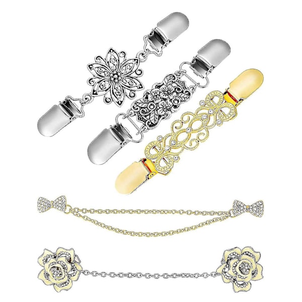 5-pack Tröja Sjal Clips Set Retro Kofta Krage Clips Antika Blommor Klänningar Sjal För Kvinnor