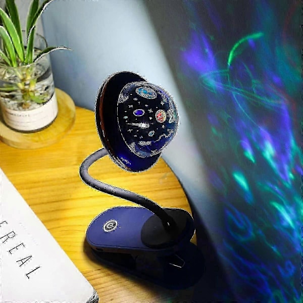 Klämlampa för barn, USB-uppladdningsbar LED-läslampa med stjärnprojektion, svanhals sänglampa, 360 touch-dimning (blå)-lian