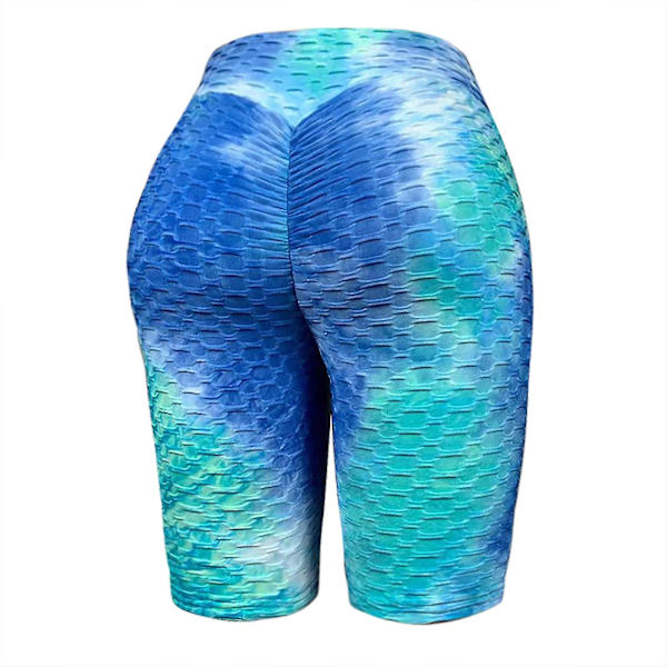 Tflycq Mode Dam Kort Flerfärgad Tight High Waist Elasticity Sports Yoga Byxor Blue S
