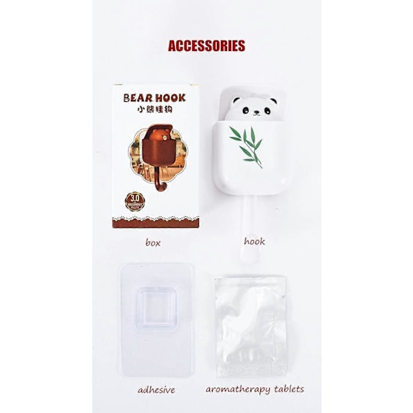 Peek-A-Boo Söta Panda Björn Krokar Väggmonterade, Aromaterapi, Kraftiga Självhäftande Krokar, Dekorativa för Barn Flickor, för Nyckelrock Morgonrock Handduk, 4-pack