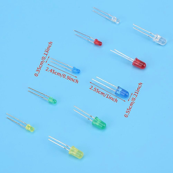 200 stk. 3 mm 5 mm Rød Gul Hvid Grøn Blå Assorteret LED-dioder Lys Kit Sæt