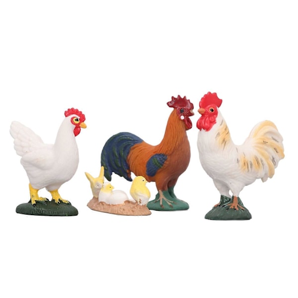 4 stk. Simulerede Gårdkylling Figurer Sæt Hane Høne Kyllinger Dekoration Gård Dyr Figurer til E