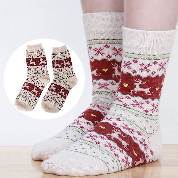 Dam Vinterstrumpor Julklapp Varma ullstrumpor Beige