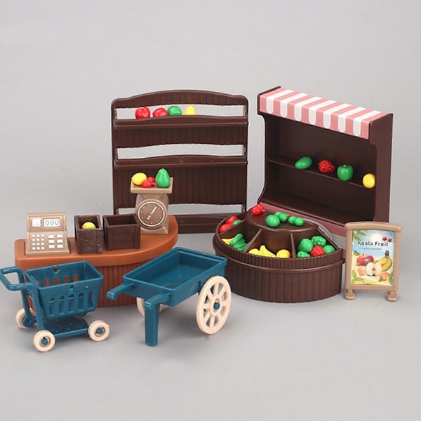 Mini Simulerings Fruktbutik Set Mini Butik Mini Hus Lekleksaker Simulerad Kassa Simulerad Fruktstånd Simulerad Dragvagn Leksaker