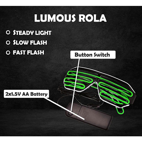Selvlysende blinkende LED-solbriller, lysende briller for fester, EDM, Halloween RB01 (Hvit + Grønn)