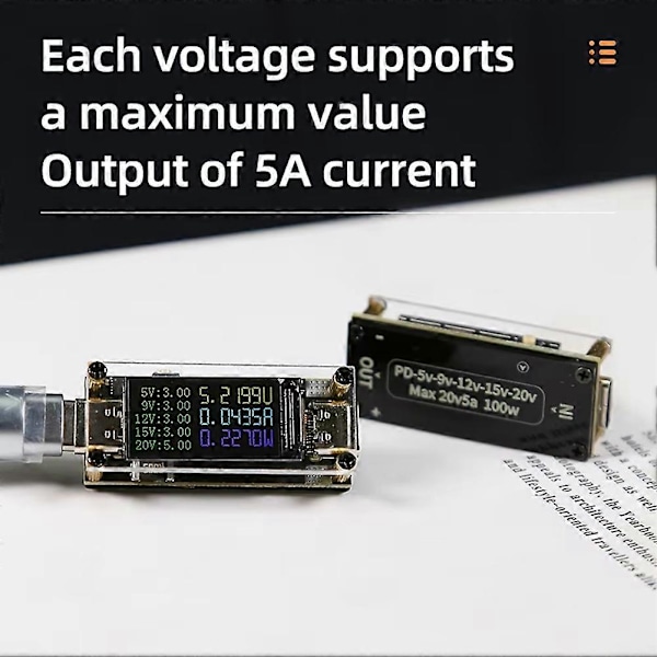 PD100W 5A Multifunktionell Decoy 5/9/12/15/20V 0.96 Tum Färgskärm Spänning Ström Effekt Positiv Negativ