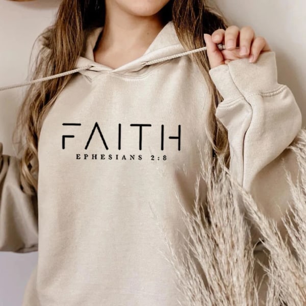 Faith Hoodie Ephesians Hooded Bible Vers Sweatshirt Kristna Kläder Kristna Dam Pullover Unisex Trendig Hoodie Black S