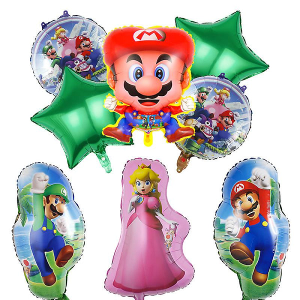 Ny Super Mary Set Mario Luigi Speltema Födelsedagsfestdekorationer Aluminiumfolie Gas Bakgrund Väggdekoration 9