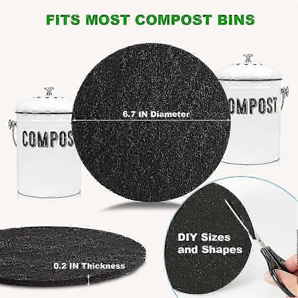 10 st Kolfilter kompatibla med Komposthink 17 cm Kök Aktiverat Kol Kompostbehållare Filter Ersättning kompatibla med Bänkskiva