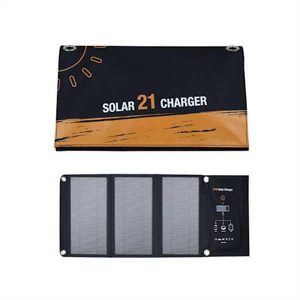 Bærbar solpaneloplader med 3 USB-porte til powerbanks til camping