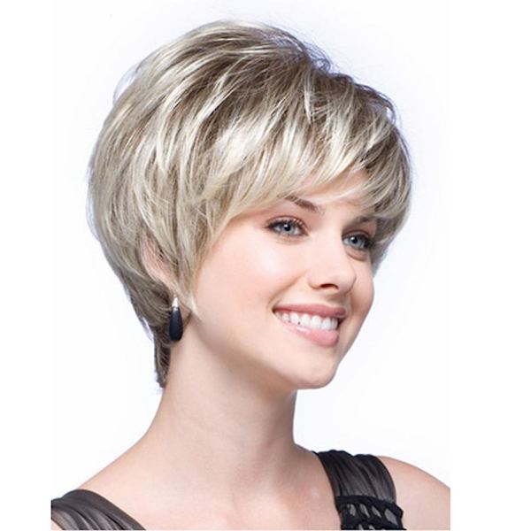 Kvinnor Korta Peruker Pixie Cut Peruker Layered Syntethår ​​Fluffig Daglig Peruk