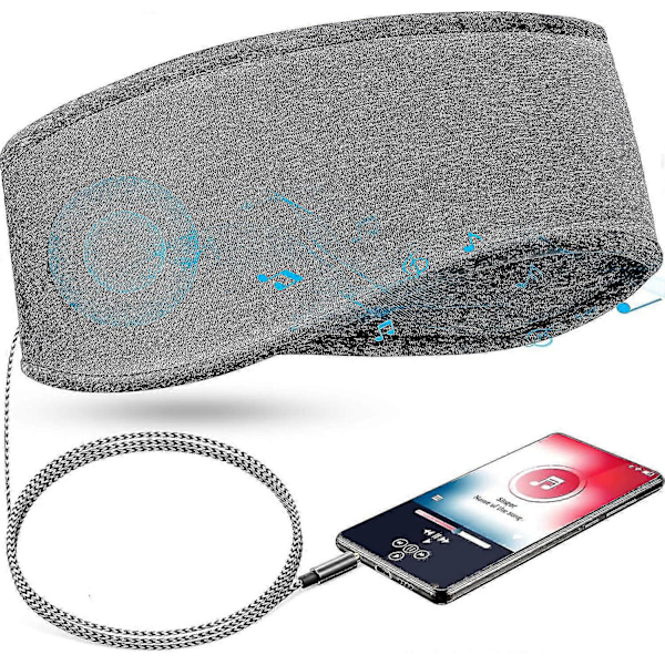Musik Sleep Headband med Hovedtelefoner, 3.5mm Kablet Blødt Elastisk Rejse Headband med Slank Højttaler, Komfortable Sleep Musik Hovedtelefoner (Grå)