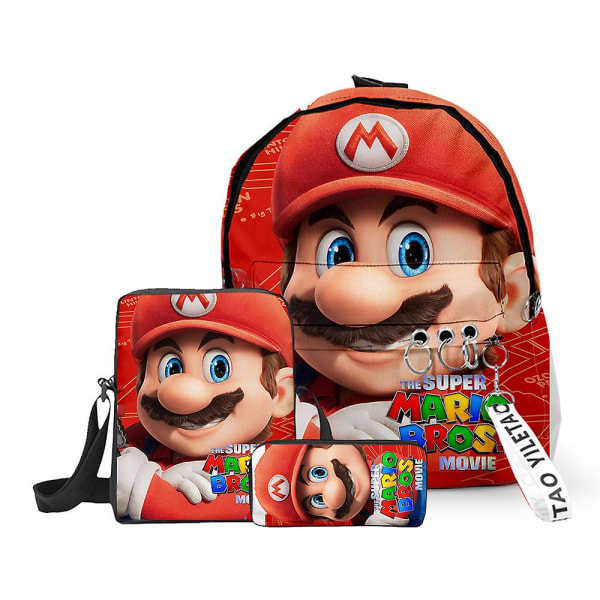 3st Mario Ryggsäck+lunchpaket+pennväska Super Mario Bros Skolväska Anime Väska Barn Skolryggsäck Axelväskor Case Mario 11 3pcs-Set