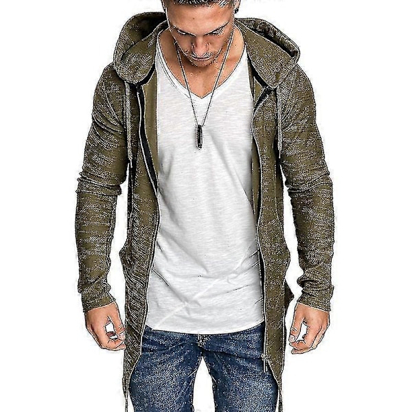 Herr Hooded Hoodie Zip Up Sweatshirt Ytterkläder Lång Jacka Kofta Kappa