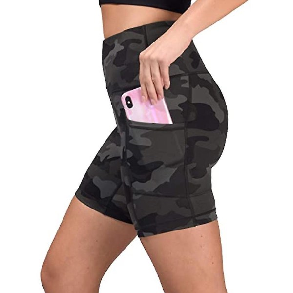 Tflycq träningsshorts för kvinnor Scrunch Booty Gym Yogabyxor Kamouflagefickor Leggings M