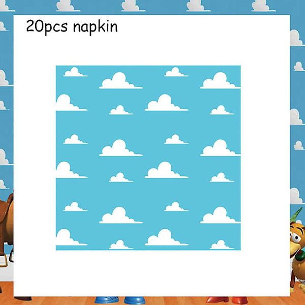 Blå himmel Vita moln Tema Festtillbehör Tecknad Toy Story Engångsservis kopp för barn Pojkar Födelsedagsfestdekorationer Napkins-20Pcs
