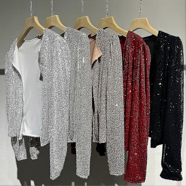 Damkappa Mode Dam Glittrig Kort Blazer Mjukt Fodrad Damjacka Dam Öppen Paljettjacka För Vardagsbruk