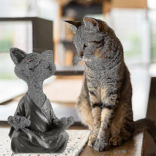 Finurlig Sort Buddha Kat Figur Samlerobjekt Glad Hjem Dekoration Have (farve: sort)