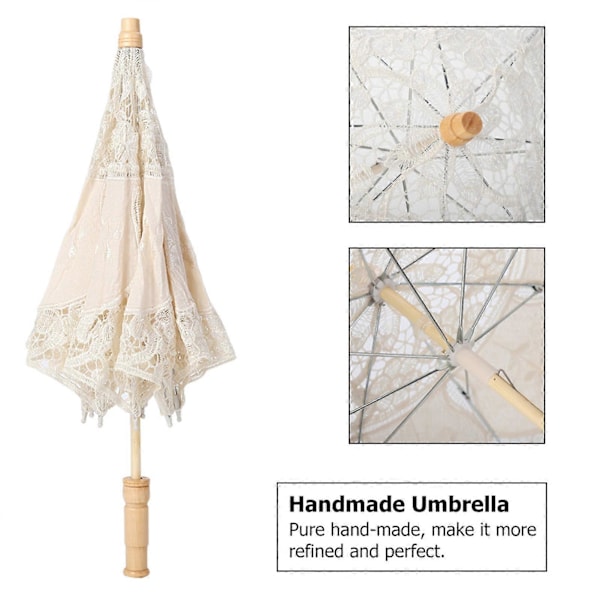 Handgjord Spetsblomma Broderi Parasoll Bröllop Brud Fotografering Paraply Beige L