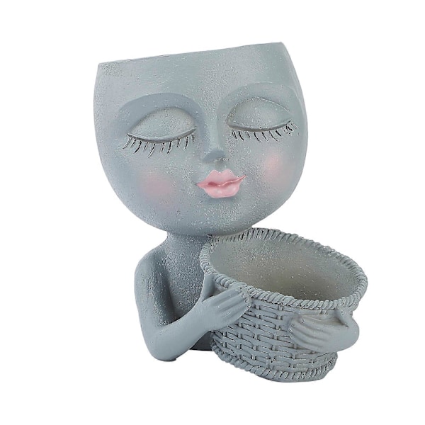 Flickans Ansikte Huvud Blomkruka Slutna Ögon Figur Skulptur Ornament Kreativ Dockvas, 100% Ny
