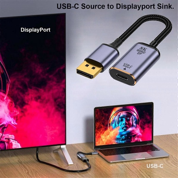 USB-C till Displayport Adapter Konverterare USB-C Typ C Hona Källa till Displayport 1.4 Hane HDTV Kabel