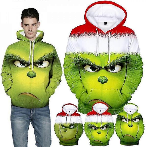 3D Grinch Hettegenser Menn Kvinner Casual Hettegenser Pullover Genser Venner Julegave Qzn Pattern A 3XL