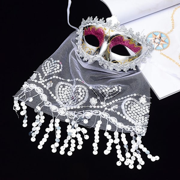 Kostym slöja mask sexig dam bal diamant venetiansk mask bröllop Sliver