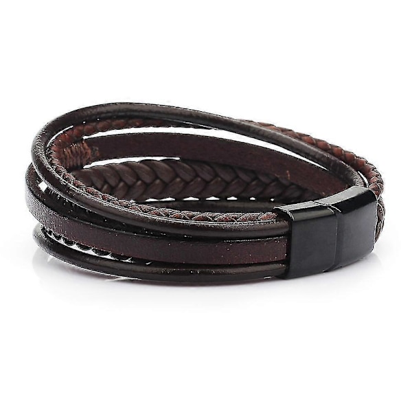 Trendy Ægte Læder Armbånd Mænd Rustfrit Stål Multilayer Flettet Reb Armbånd Til Mænd