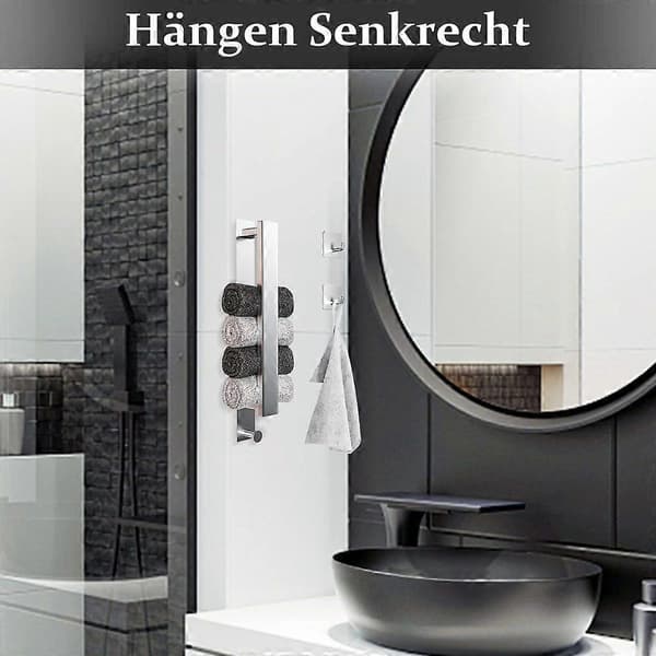 Håndkleholder, Elegant Sort Rustfritt Stål, Selvklebende for Rask og Enkel Montering