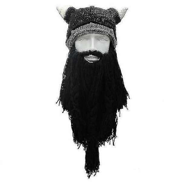 Barbarisk Vagabond Viking Skäggmössa Horn Hatt Herr Handgjord Varm Vinter Födelsedag Rolig Gag Halloween Mössa Julklappar-jie
