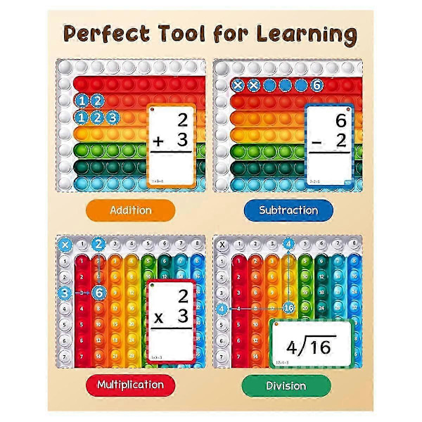 Matte Flash Cards + Fidget Chart, Mattespill kompatibelt med barn i alderen 4-8 år, Addisjon, Subtraksjon, Divisjon (Fidge